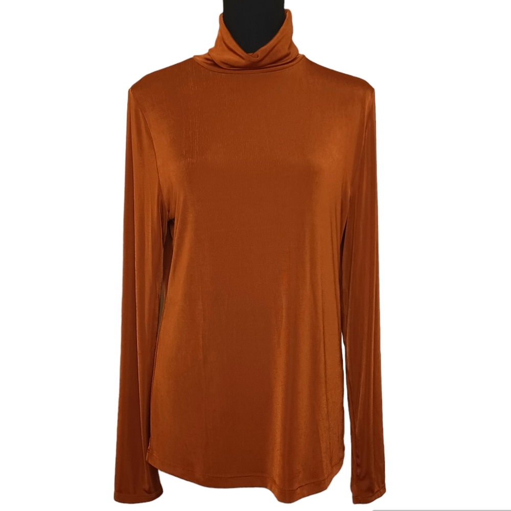 Babaton Aritzia Slinky Jersey Turtleneck Sweater Top Womens Sz Lg Rust